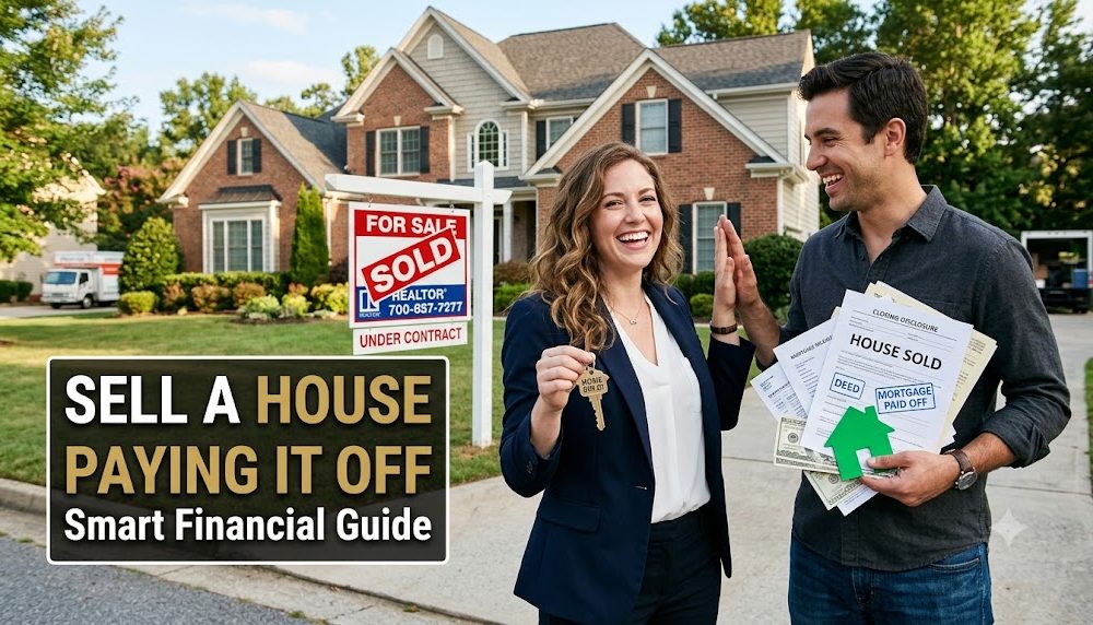 Young homeowner reviewing mortgage documents before listing a property for sale.