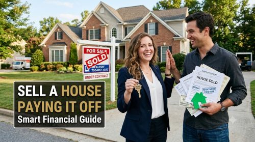 Young homeowner reviewing mortgage documents before listing a property for sale.